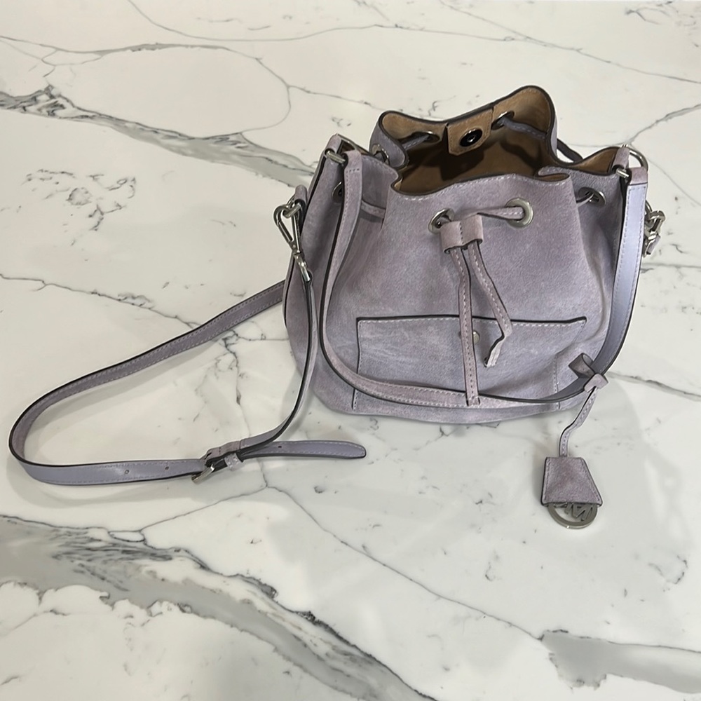 Michael Kors lilac suede bucket bag